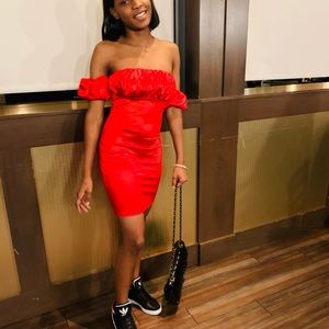 Red off the shoulders dress